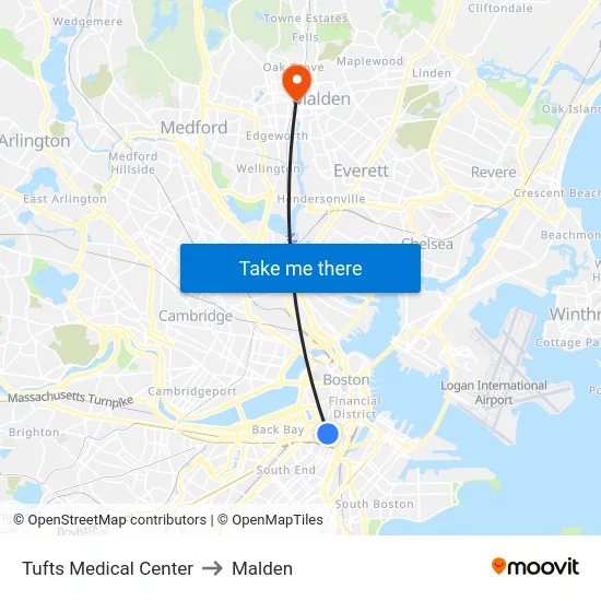 Tufts Medical Center to Malden map