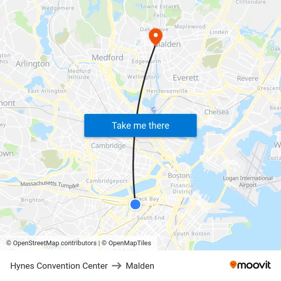 Hynes Convention Center to Malden map