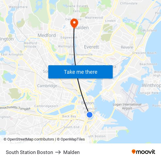 South Station Boston to Malden map