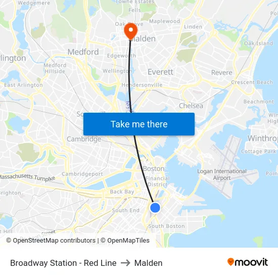 Broadway Station - Red Line to Malden map