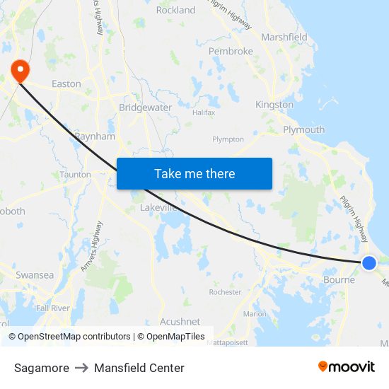 Sagamore to Mansfield Center map