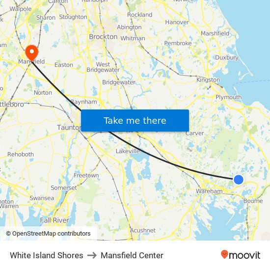 White Island Shores to Mansfield Center map