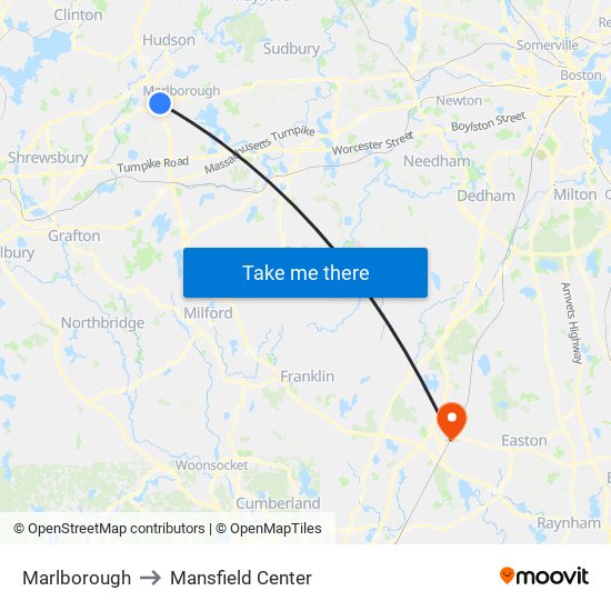 Marlborough to Mansfield Center map