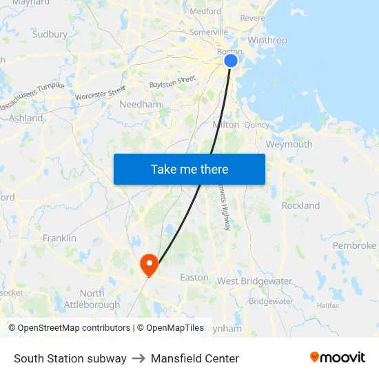 South Station subway to Mansfield Center map