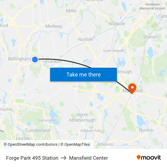 Forge Park 495 Station to Mansfield Center map