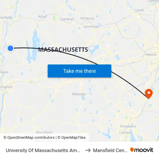 University Of Massachusetts Amherst to Mansfield Center map