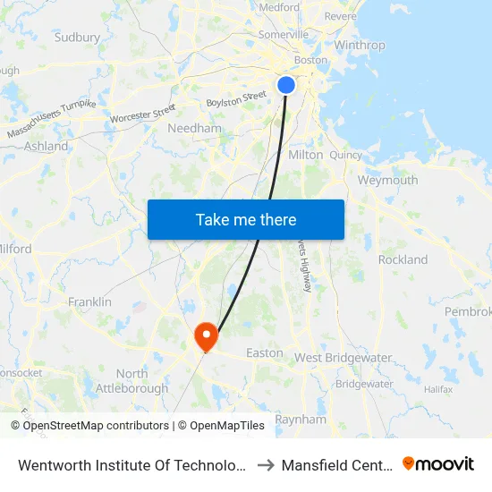 Wentworth Institute Of Technology to Mansfield Center map
