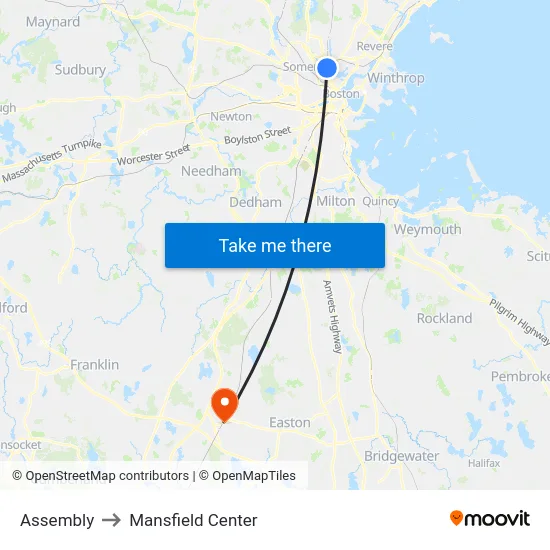 Assembly to Mansfield Center map