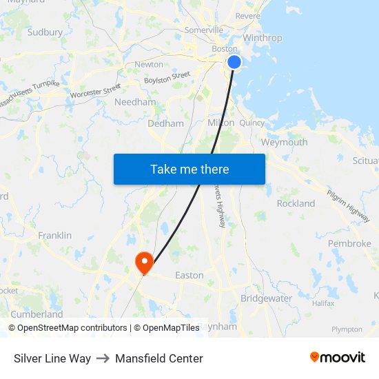 Silver Line Way to Mansfield Center map