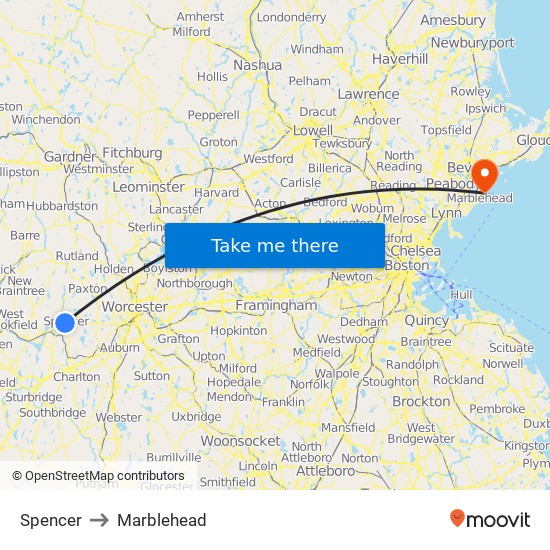 Spencer to Marblehead map