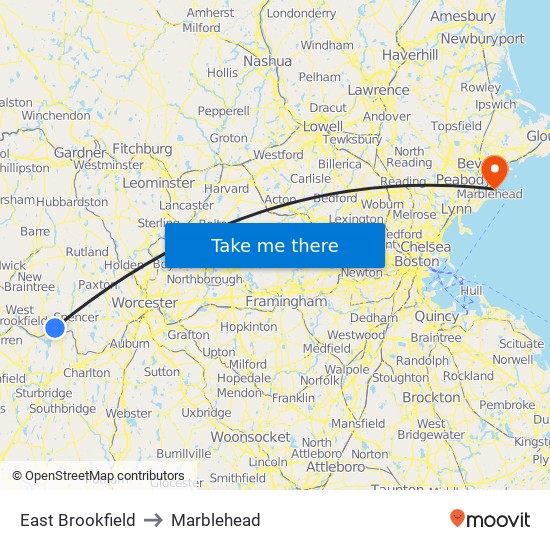 East Brookfield to Marblehead map
