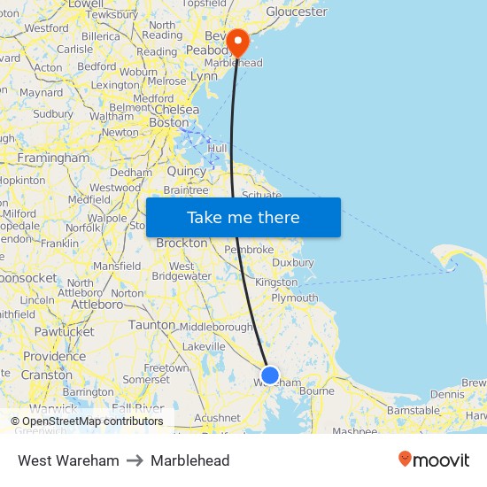 West Wareham to Marblehead map