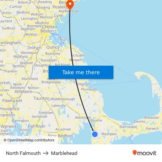 North Falmouth to Marblehead map