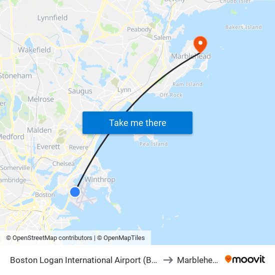 Boston Logan International Airport (Bos) to Marblehead map