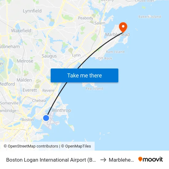 Boston Logan International Airport (Bos) to Marblehead map