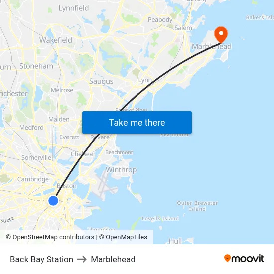 Back Bay Station to Marblehead map