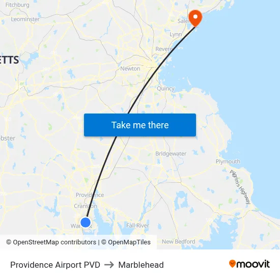 Providence Airport PVD to Marblehead map