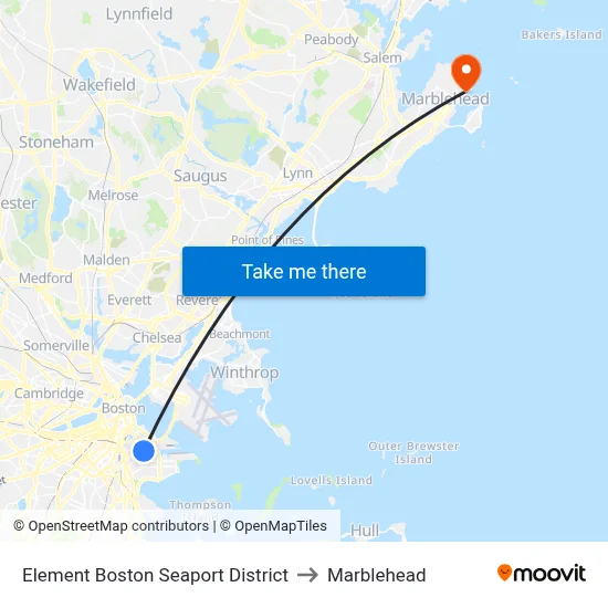 Element Boston Seaport District to Marblehead map