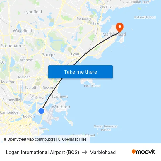 Logan International Airport (BOS) to Marblehead map
