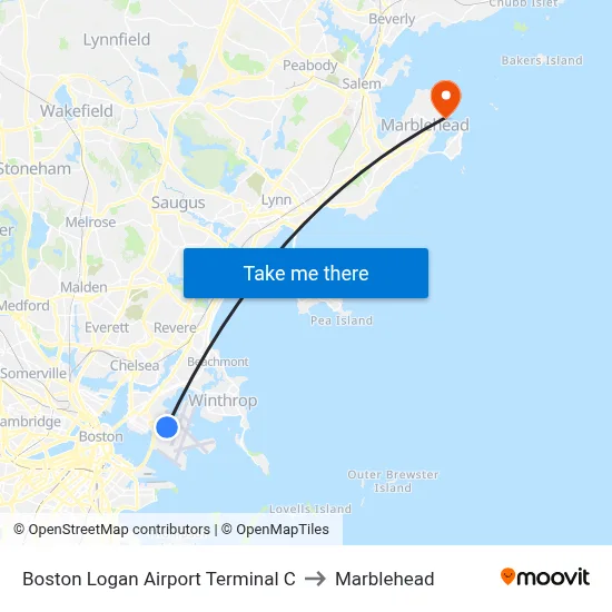 Boston Logan Airport Terminal C to Marblehead map