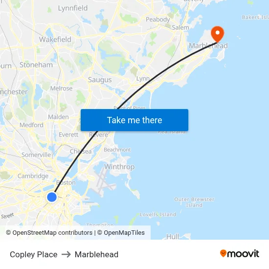 Copley Place to Marblehead map
