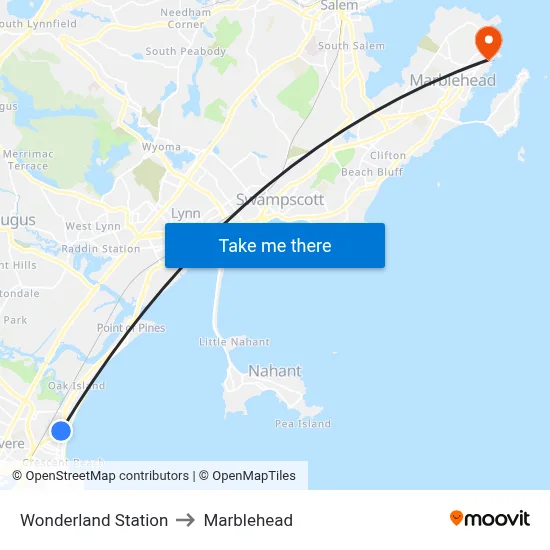 Wonderland Station to Marblehead map