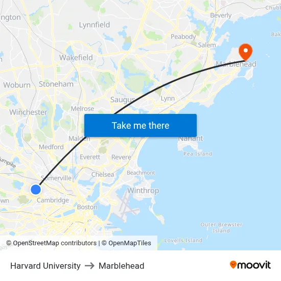 Harvard University to Marblehead map