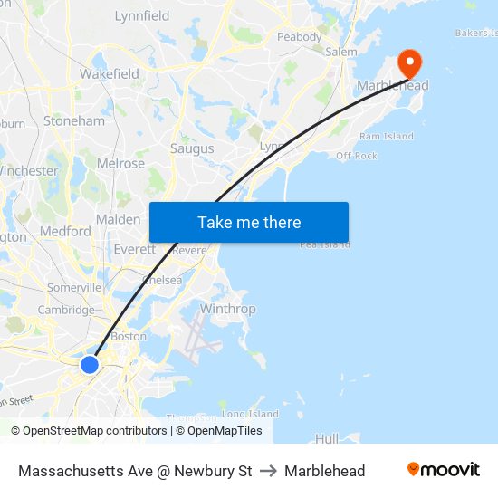 Massachusetts Ave @ Newbury St to Marblehead map