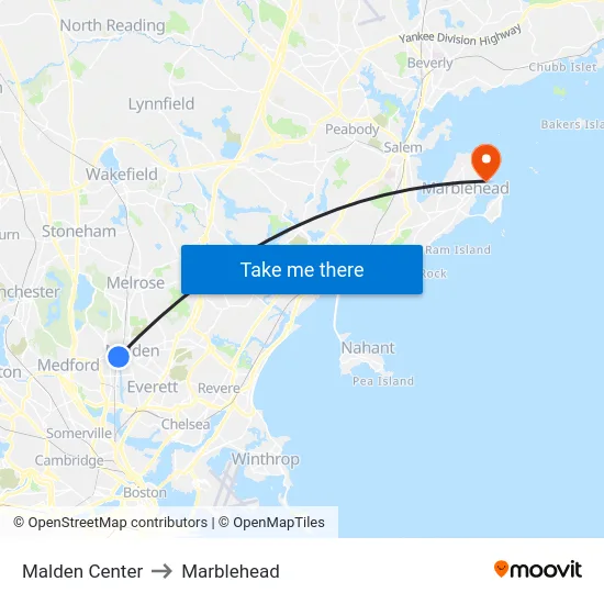 Malden Center to Marblehead map