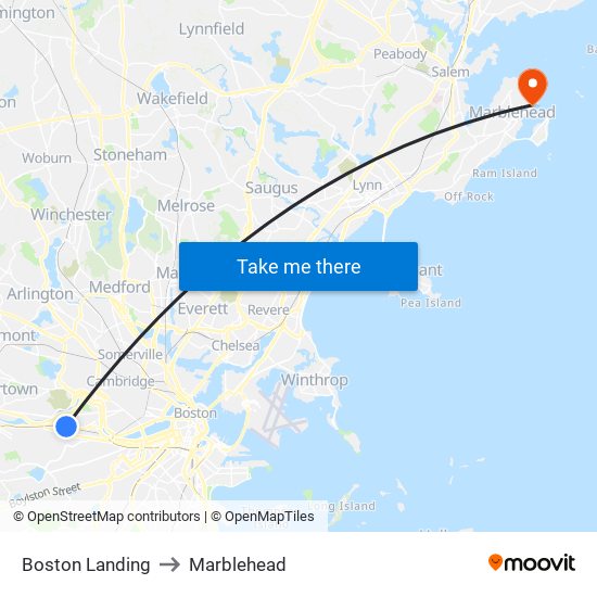 Boston Landing to Marblehead map