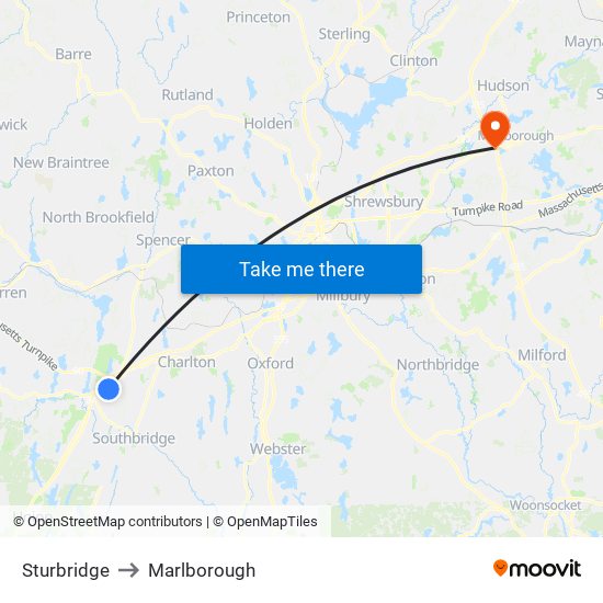 Sturbridge to Marlborough map