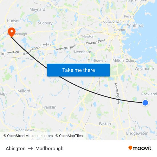 Abington to Marlborough map