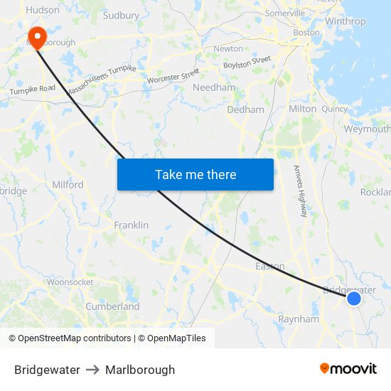 Bridgewater to Marlborough map