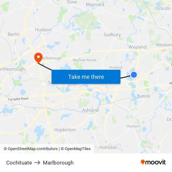 Cochituate to Marlborough map