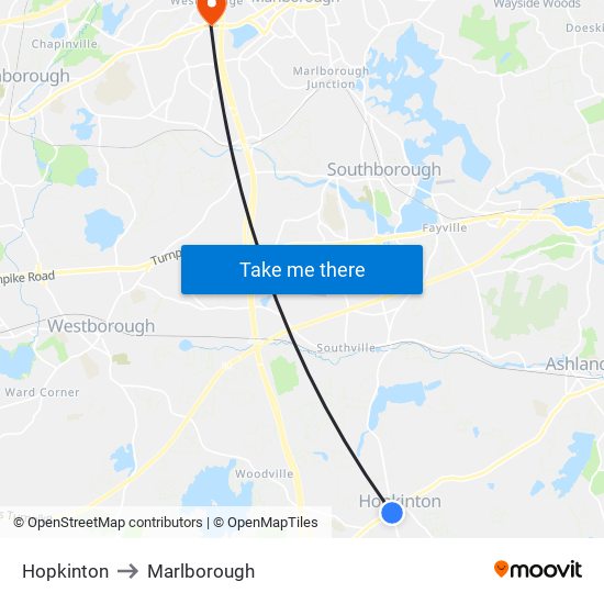 Hopkinton to Marlborough map