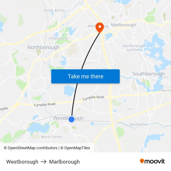 Westborough to Marlborough map