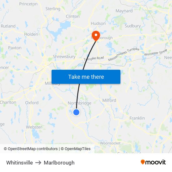 Whitinsville to Marlborough map
