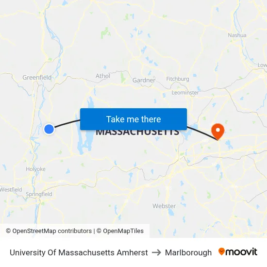 University Of Massachusetts Amherst to Marlborough map