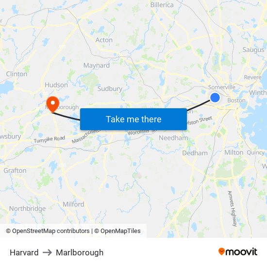 Harvard to Marlborough map