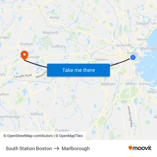 South Station Boston to Marlborough map