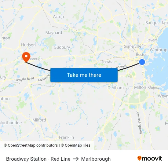 Broadway Station - Red Line to Marlborough map