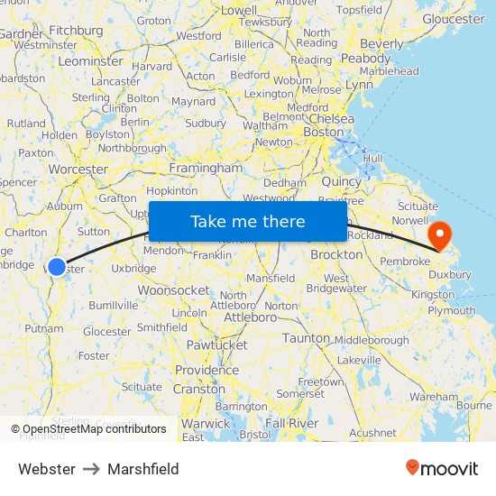 Webster to Marshfield map
