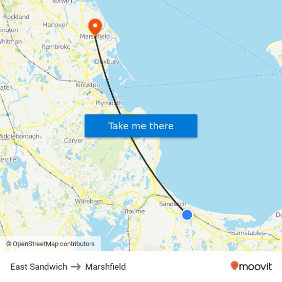 East Sandwich to Marshfield map