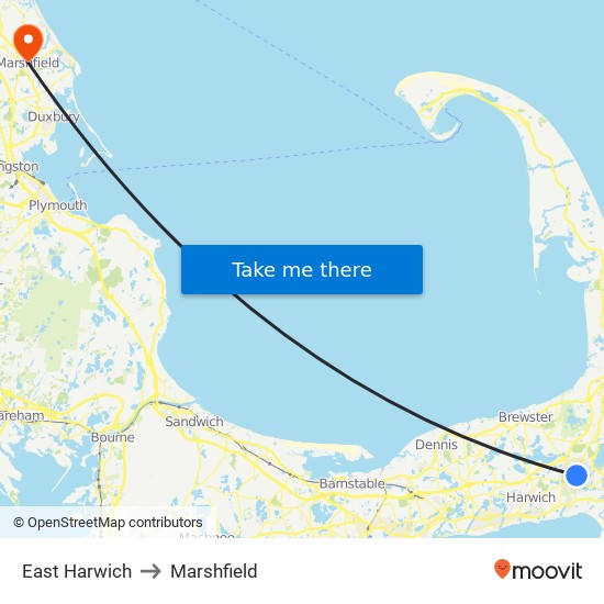 East Harwich to Marshfield map