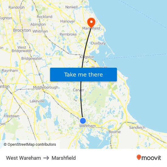 West Wareham to Marshfield map