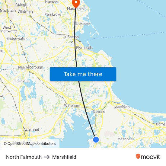 North Falmouth to Marshfield map