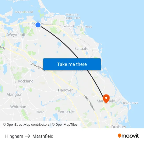 Hingham to Marshfield map