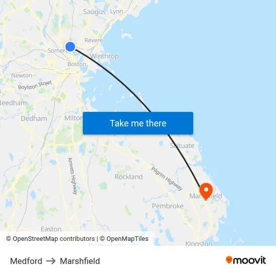 Medford to Marshfield map