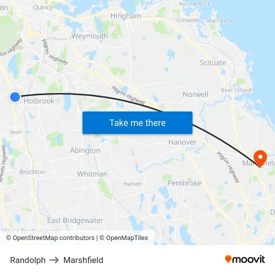 Randolph to Marshfield map