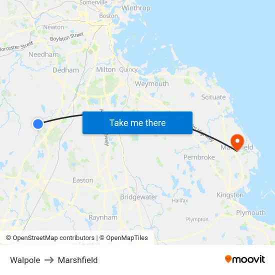 Walpole to Marshfield map